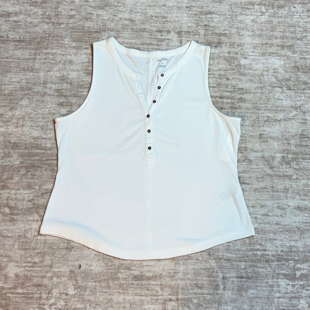 Pilcro Womens XL White Ribbed Sleeveless V-neck Button Tank Top New Basic Casual